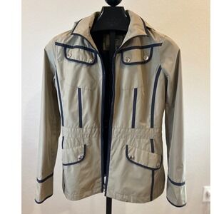 Nautica Women's Khaki Navy Trim Hooded Anorak Jacket Size L